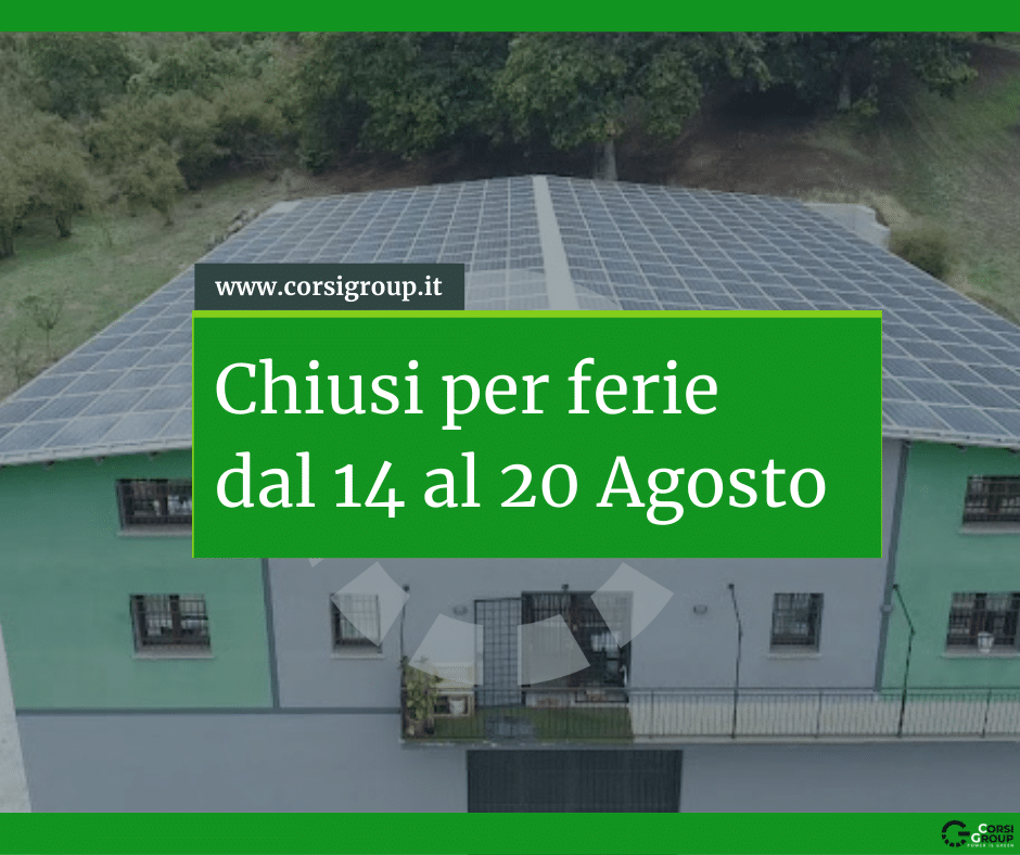 Edificio con pannelli solari, chiuso per ferie dal 14 agosto.